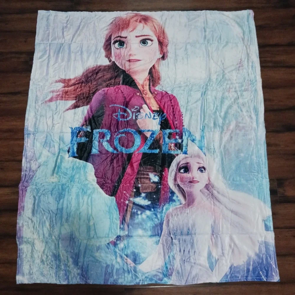 Disney Frozen Anna Elsa Fleece Throw Blanket 60x50 Blue Purple Graphic Print